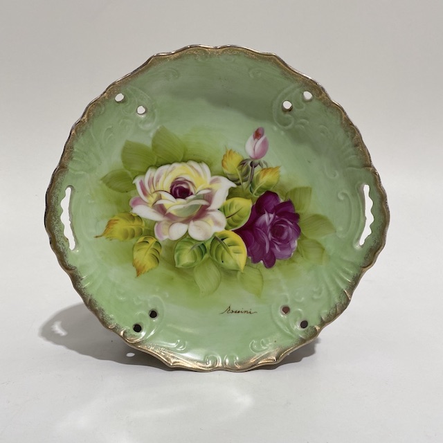 PLATE, Vintage Lace Edge - Green Floral Rose